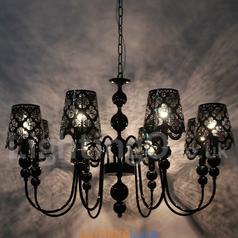Lustre moderne contemporain à 8 lumières de style bougie creuse noire