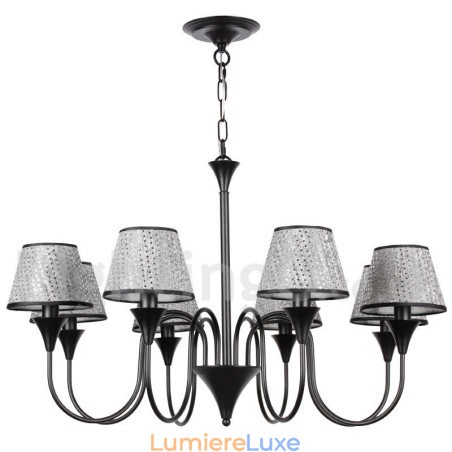 Lustre rustique moderne contemporain rétro noir à 8 lumières de style bougie