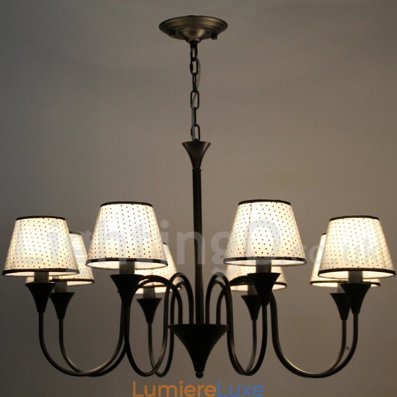 Lustre rustique moderne contemporain rétro noir à 8 lumières de style bougie