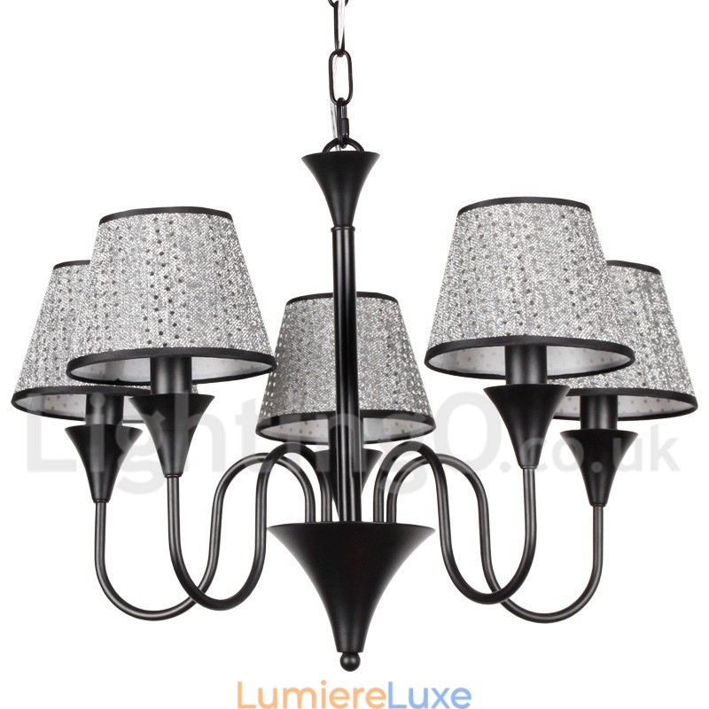 Lustre rustique moderne contemporain rétro noir à 5 lumières de style bougie