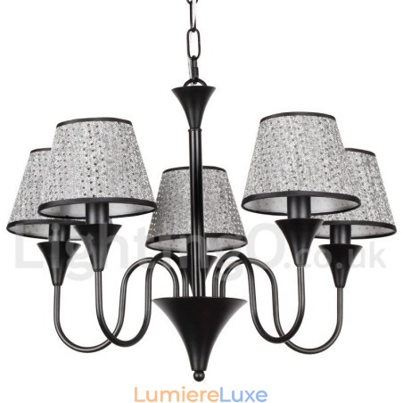 Lustre rustique moderne contemporain rétro noir à 5 lumières de style bougie