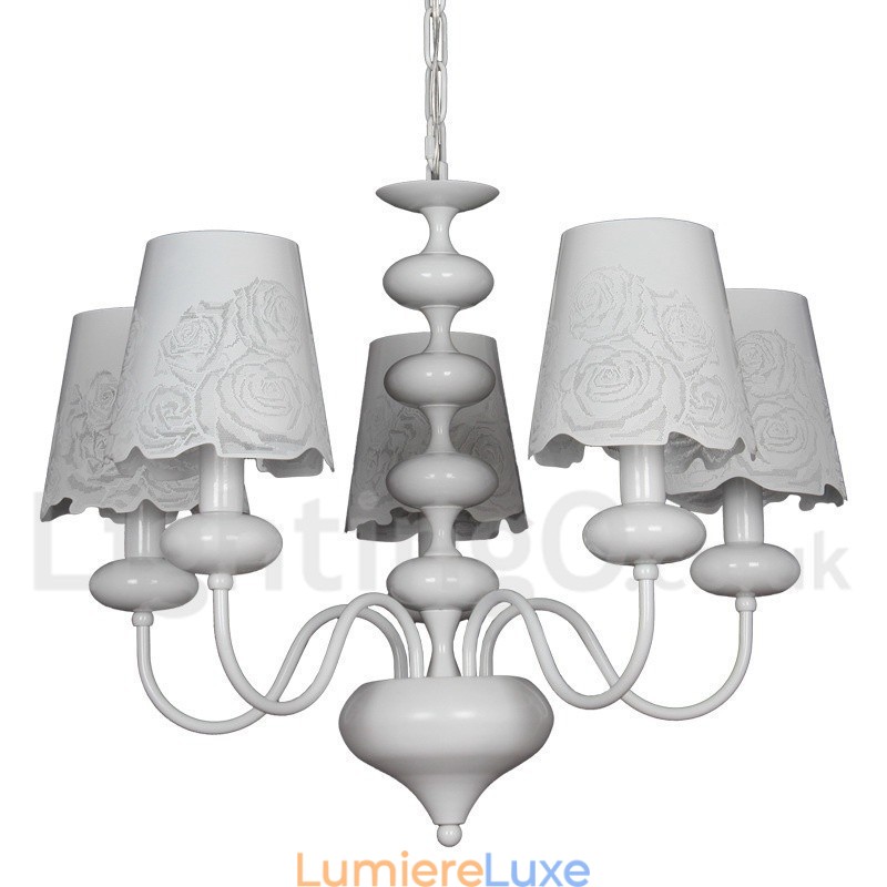 Lustre moderne contemporain à 5 lumières de style bougie creuse blanche