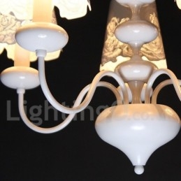 Lustre moderne contemporain à 5 lumières de style bougie creuse blanche