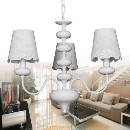 Lustre moderne contemporain à 3 lumières de style bougie creuse blanche Lustre moderne contemporain à 3 lumières de style bougie creuse blanche