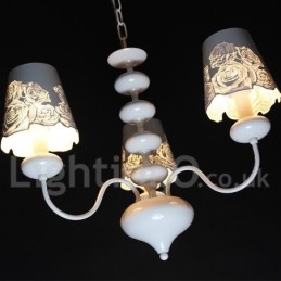 Lustre moderne contemporain à 3 lumières de style bougie creuse blanche