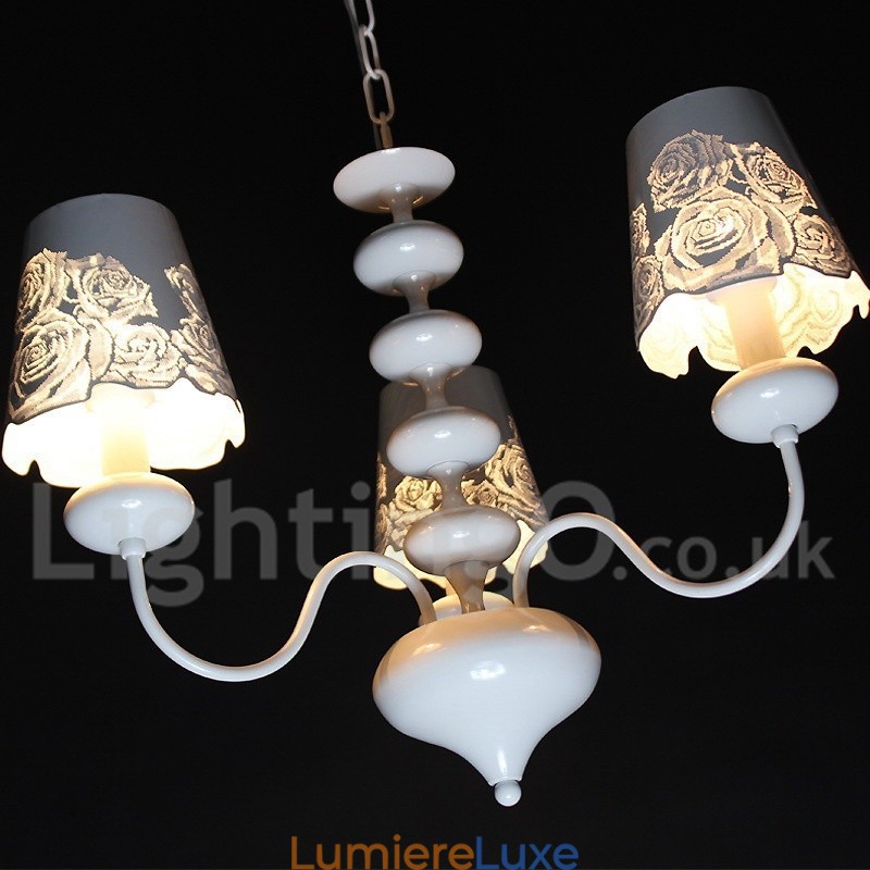Lustre moderne contemporain à 3 lumières de style bougie creuse blanche