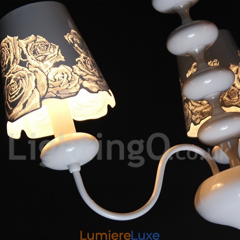 Lustre moderne contemporain à 3 lumières de style bougie creuse blanche