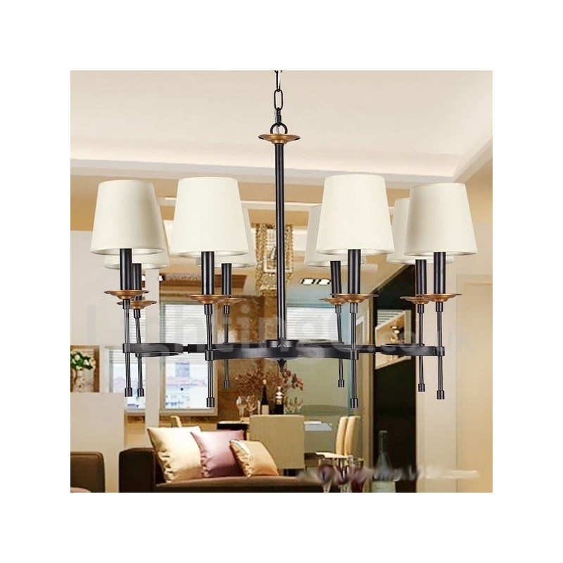 Lustre rustique noir rétro à 8 lumières de style bougie