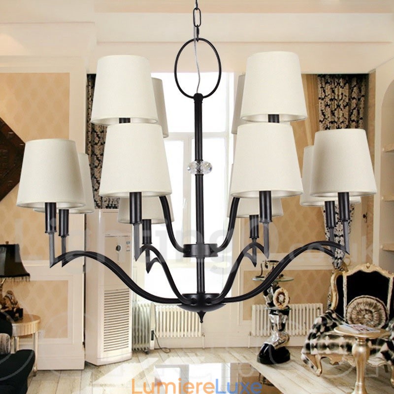 Lustre contemporain moderne à 12 lumières de style bougie
