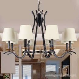 Lustre noir rétro contemporain à 8 lumières de style bougie