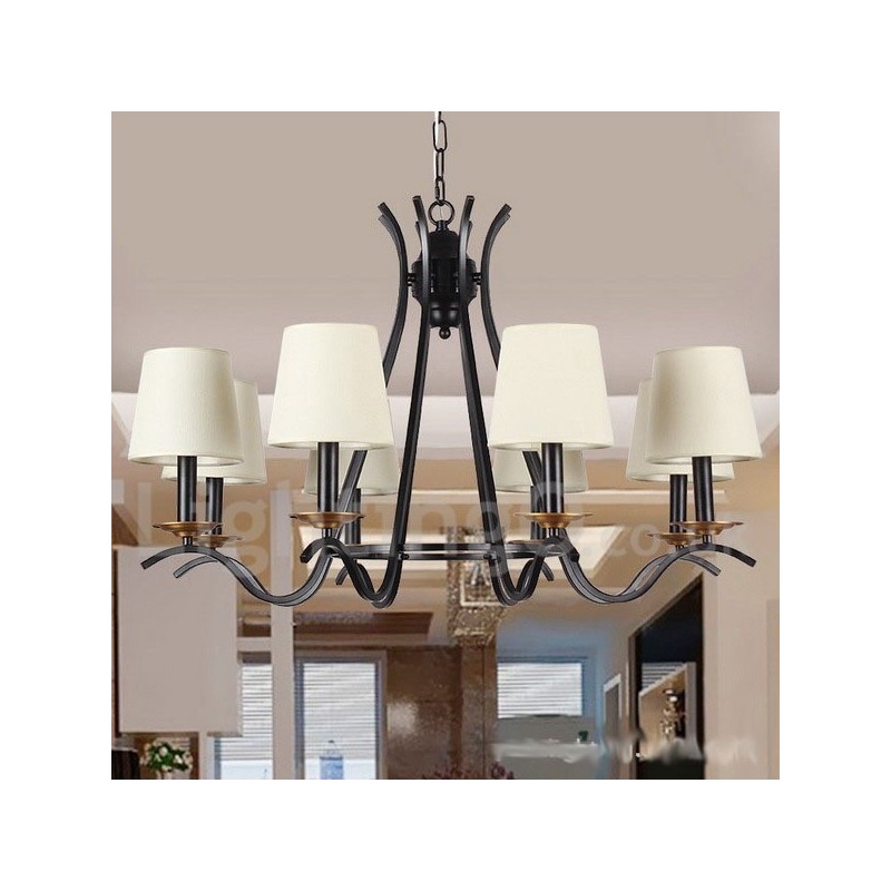 Lustre noir rétro contemporain à 8 lumières de style bougie
