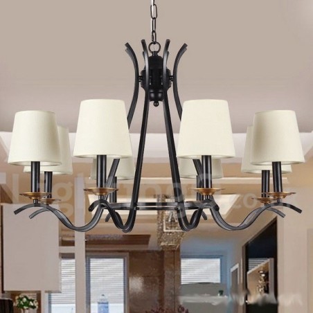 Lustre noir rétro contemporain à 8 lumières de style bougie Lustre noir rétro contemporain à 8 lumières de style bougie