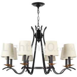 Lustre noir rétro contemporain à 8 lumières de style bougie