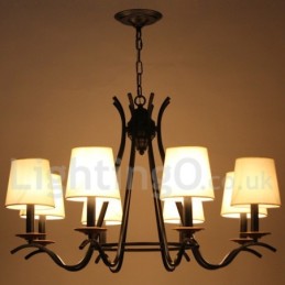 Lustre noir rétro contemporain à 8 lumières de style bougie