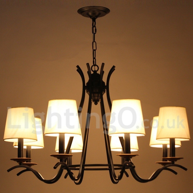 Lustre noir rétro contemporain à 8 lumières de style bougie
