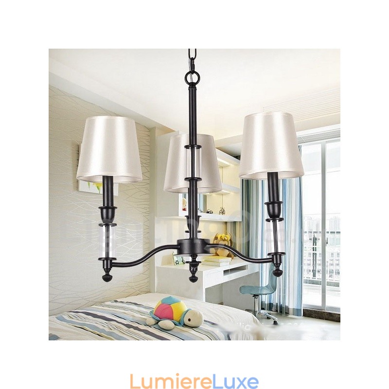 Lustre noir rétro contemporain à 3 lumières de style bougie