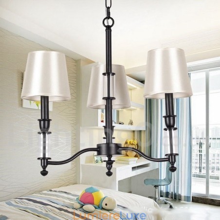Lustre noir rétro contemporain à 3 lumières de style bougie