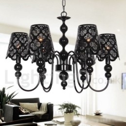 Lustre moderne contemporain à 6 lumières de style bougie creuse noire
