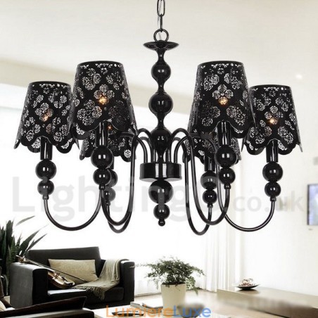 Lustre moderne contemporain à 6 lumières de style bougie creuse noire