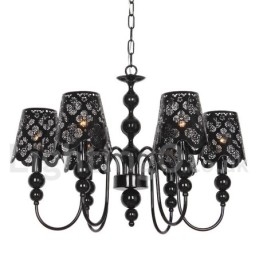 Lustre moderne contemporain à 6 lumières de style bougie creuse noire