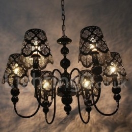 Lustre moderne contemporain à 6 lumières de style bougie creuse noire