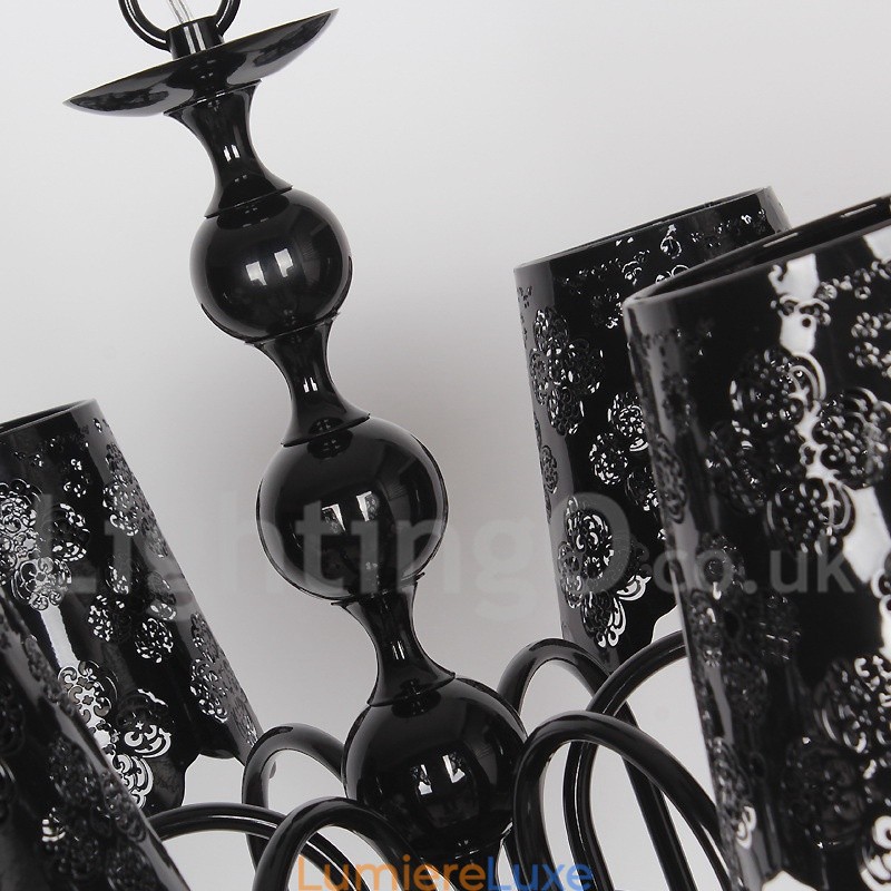 Lustre moderne contemporain à 6 lumières de style bougie creuse noire