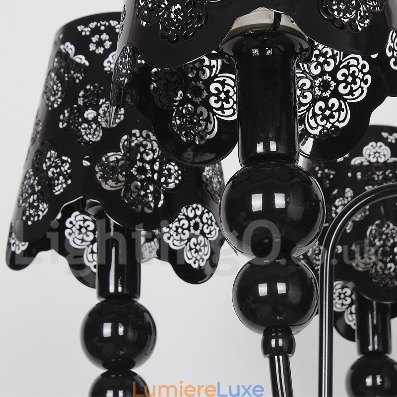 Lustre moderne contemporain à 6 lumières de style bougie creuse noire