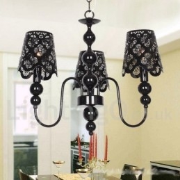 Lustre moderne contemporain à 3 lumières de style bougie creuse noire