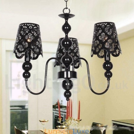 Lustre moderne contemporain à 3 lumières de style bougie creuse noire Lustre moderne contemporain à 3 lumières de style bougie creuse noire