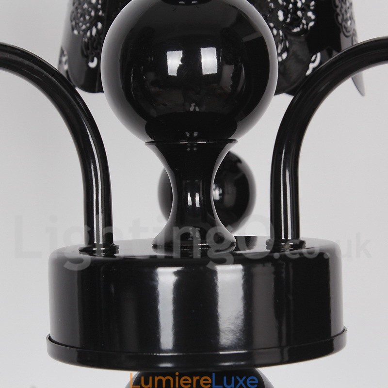 Lustre moderne contemporain à 3 lumières de style bougie creuse noire