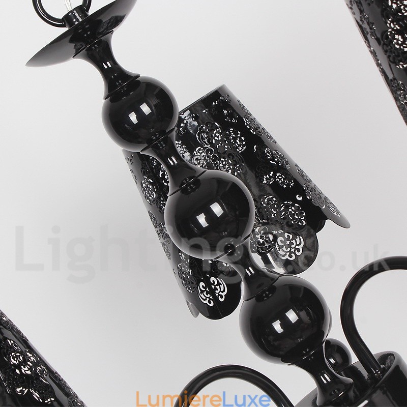 Lustre moderne contemporain à 3 lumières de style bougie creuse noire