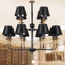 Lustre rétro rustique à 12 lumières, style bougie à 2 niveaux
