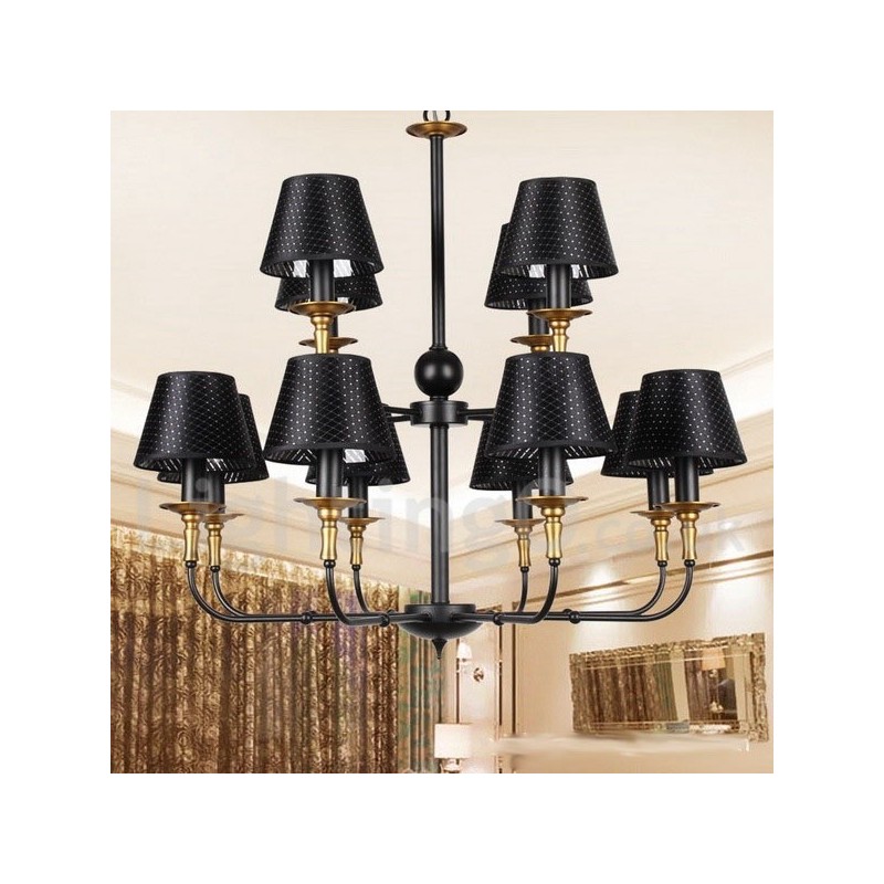 Lustre rétro rustique à 12 lumières, style bougie à 2 niveaux