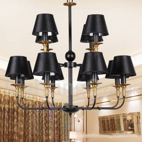 Lustre rétro rustique à 12 lumières, style bougie à 2 niveaux
