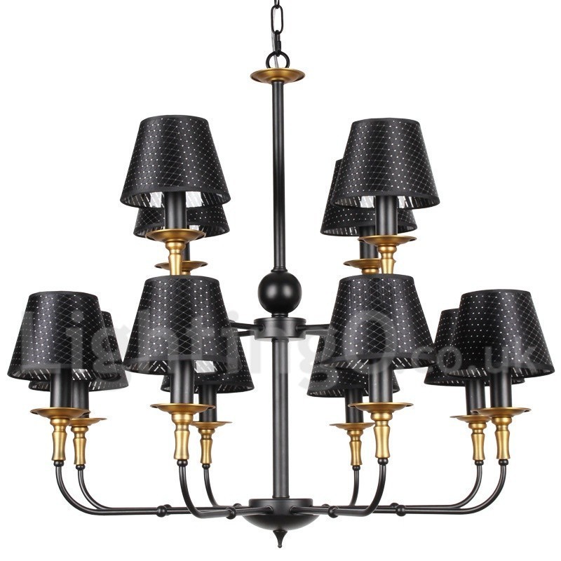 Lustre rétro rustique à 12 lumières, style bougie à 2 niveaux