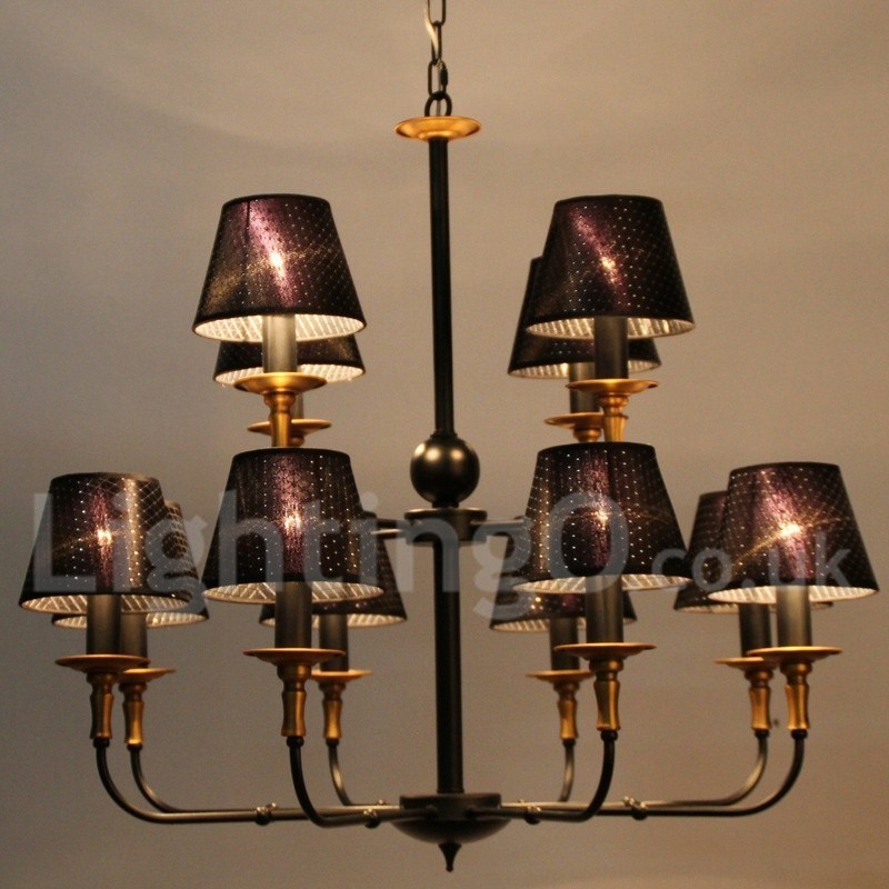 Lustre rétro rustique à 12 lumières, style bougie à 2 niveaux