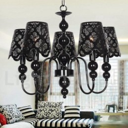 Lustre moderne contemporain à 5 lumières de style bougie creuse noire