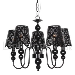 Lustre moderne contemporain à 5 lumières de style bougie creuse noire