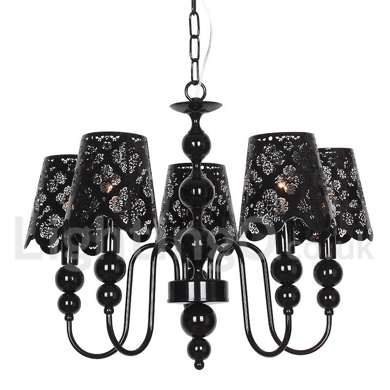 Lustre moderne contemporain à 5 lumières de style bougie creuse noire