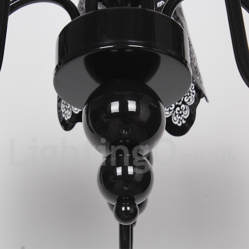 Lustre moderne contemporain à 5 lumières de style bougie creuse noire