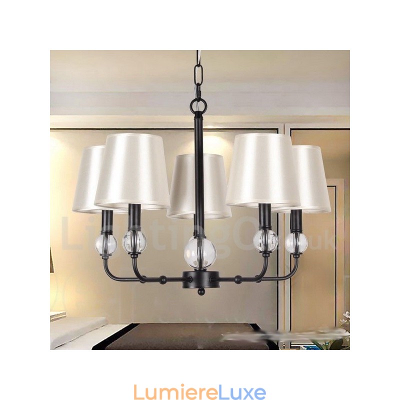 Lustre rustique rétro noir contemporain à 5 lumières de style bougie