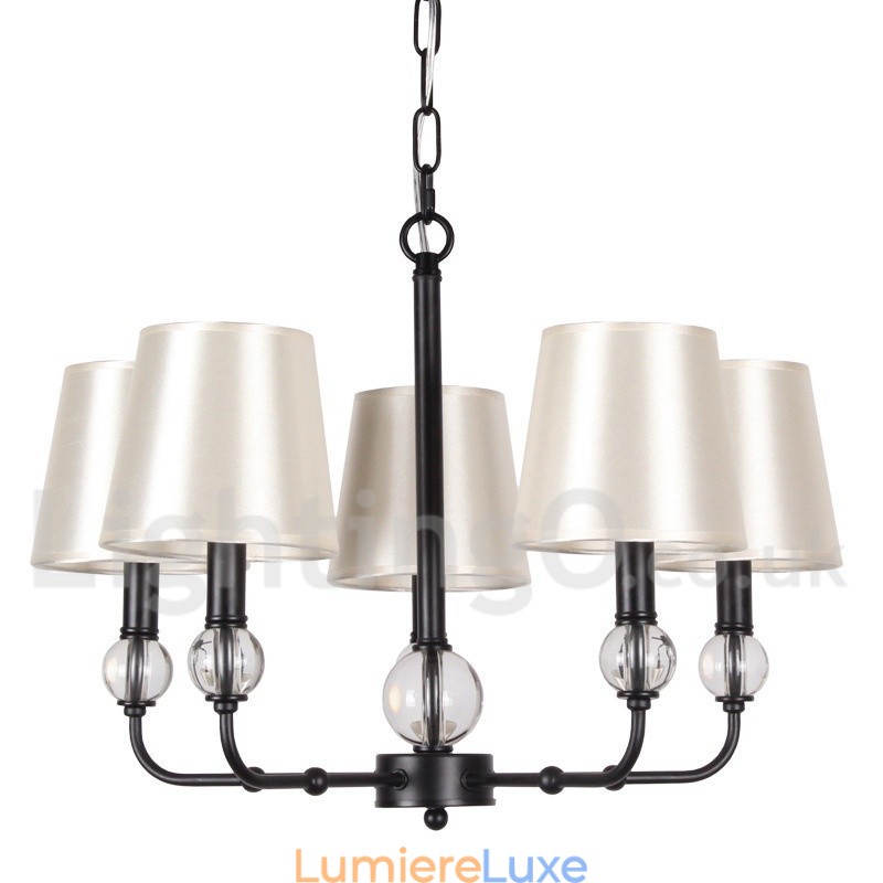 Lustre rustique rétro noir contemporain à 5 lumières de style bougie