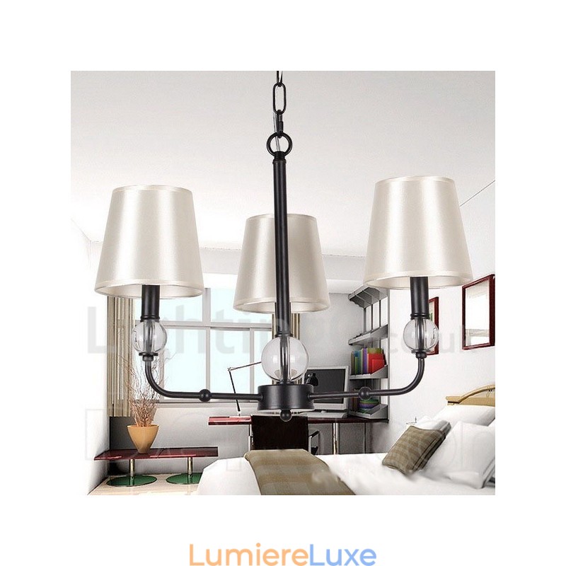Lustre contemporain noir rétro à 3 lumières de style bougie