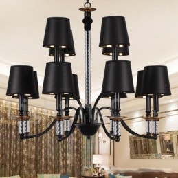 Lustre rétro noir à 12 lumières de style bougie