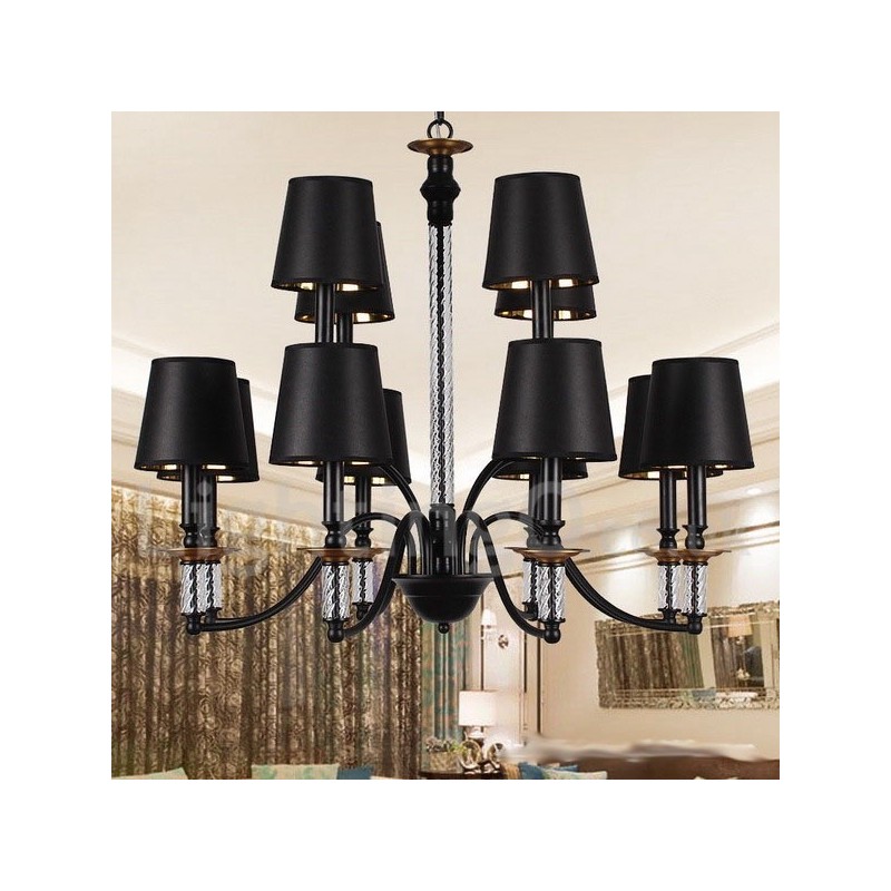 Lustre rétro noir à 12 lumières de style bougie