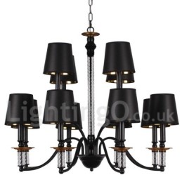 Lustre rétro noir à 12 lumières de style bougie