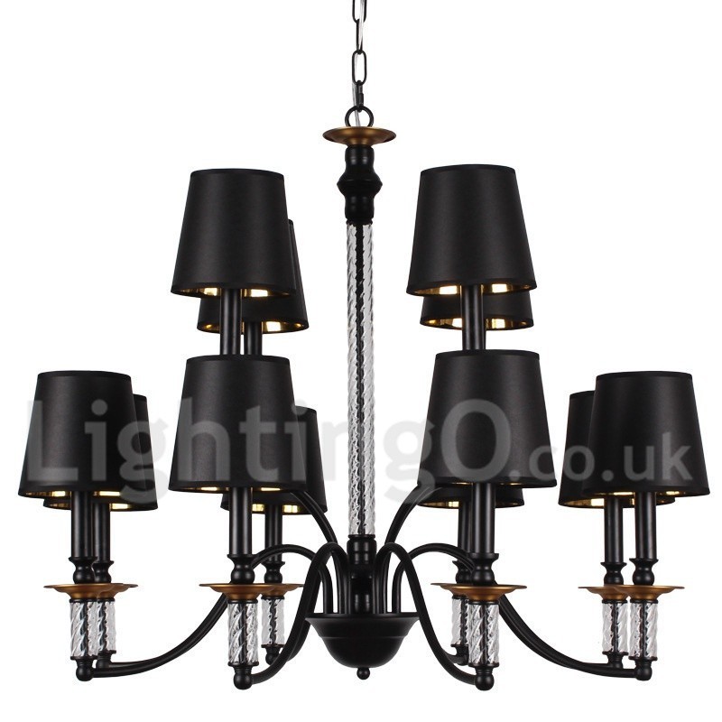 Lustre rétro noir à 12 lumières de style bougie
