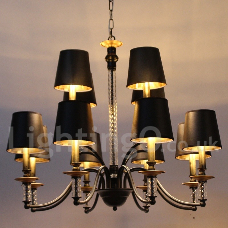 Lustre rétro noir à 12 lumières de style bougie