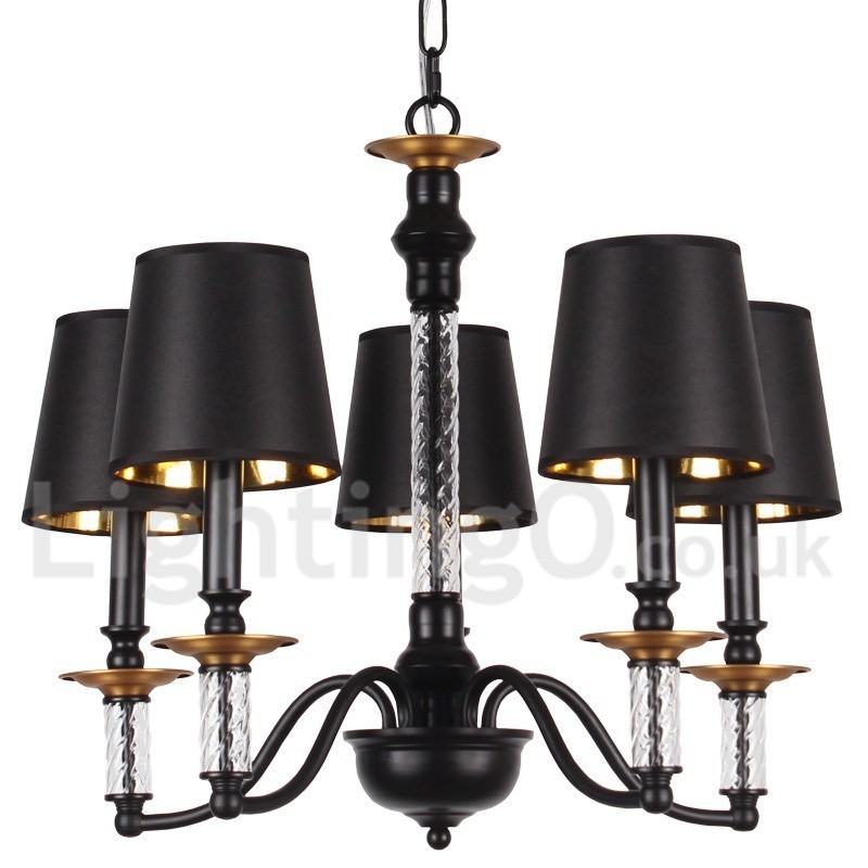 Lustre rétro noir à 5 lumières de style bougie