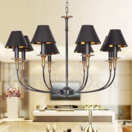 Lustre contemporain noir rétro à 8 lumières de style bougie